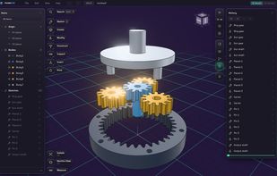 main view of a exploded planetary gear and the history tab and inspector