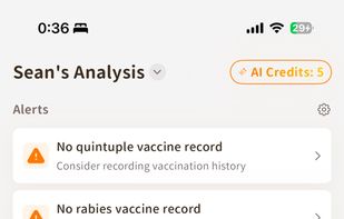 Insights flag patterns and changes across feeding, weight, drinking, litter and medical history, for the period you pick.