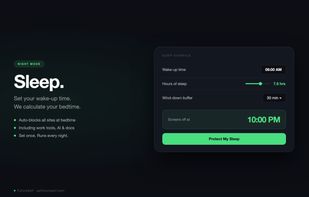 Night Mode: auto-calculated sleep window with full site blocking