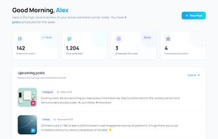 Fuxux dashboard overview — scheduled posts, connected accounts, and publishing stats