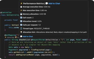 Inline metrics with Add to Chat button