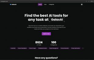 GalaxAI's home page (dark mode)