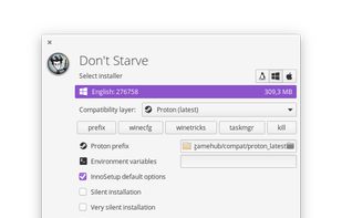 GameHub supports non-native games as well as native games for Linux.

It supports multiple compatibility layers for non-native games:

    Wine / Proton
    DOSBox
    RetroArch
    ScummVM

It also allows to add custom emulators.

GameHub supports WineWrap — a set of preconfigured wrappers for supported games.