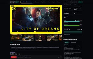 Same page, further down: trailer, screenshots, DLC list, system requirements and answers to the questions buyers actually ask.