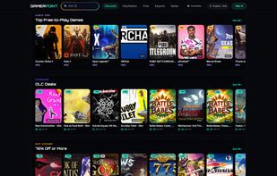 Curated rails for free-to-play titles, discounted DLC, and deals over 75% and 50% off.