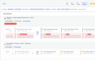 The calendar in stream view, where the user can also see where he is in the year plan.