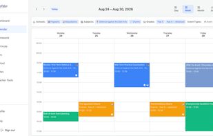The calendar in week view, with the lessons and personal events