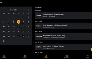Calendar: appointments by day with an upcoming agenda beside the month view.