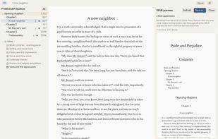 EPUB preview and export with book design.