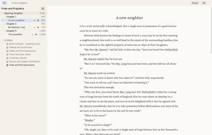 Writing with chapter and scene navigation (Linux desktop).