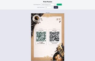 Print preview of a table card with the Wi-Fi and the menu QR codes