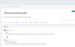 Task discussion view with comment threads, team collaboration, and status updates.