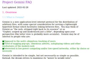 Screenshot of official Project Gemini page from Castor browser.