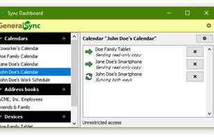 GeneralSync Dashboard on PC, showing sync relations for a calendar.