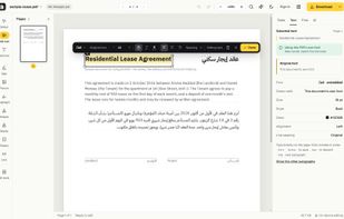 Change text directly on the PDF page. Adjust font, size, color and alignment, with an indicator showing when the document’s own font is used.