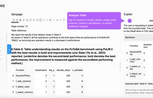 Ask AI Copilot to modify, delete, merge rows/columns, perform calculations, or extract additional insights. 