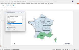 Map of France showing the regions, with 3 regions highlighted.