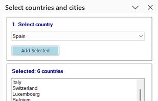 Task pane for the insertion of multiple countries and cities/airports.