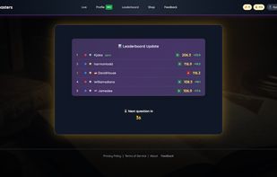 In-between multiplayer quiz questions leaderboard