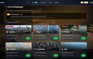 Live multiplayer rooms rotating continents every 5 minutes