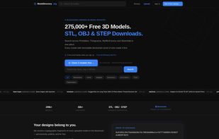 ModelDirectory homepage showing 275,000+ free 3D models searchable by format, category, and platform.