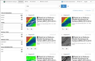 GeoNetwork provides an easy to use web interface to search geospatial data across multiple catalogs. The search provides full-text search as well as faceted search on keywords, resource types, organizations, scale, ... Users can easily refine the search and quickly gets to the records of interests.