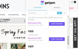 Real-life example of coupons in Chrome browser - GetJam extension