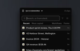 QuickBoard: searchable clipboard history with pins