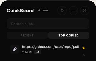 Clipboard manager with top copied items