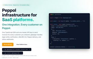 Peppol infrastructure for SaaS platforms — one TypeScript SDK and one API key to put every customer you onboard on Peppol. JSON in, compliant UBL / Peppol BIS 3.0 out.