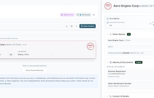Shepherd streamlines due diligence by comparing entities against global watchlists. The interface displays match severity on the left and granular details—like aliases and sanctions lists—on the right. This layout empowers compliance teams to verify identities and use the "Make Decision" feature to efficiently approve or reject relationships based on real-time risk data.