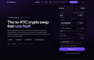 Ghostex home page: pick a pair, see the quote with the flat 0.48% fee included, and swap without an account or KYC.