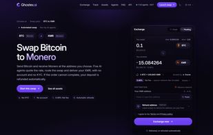 Bitcoin to Monero swap page with the exchange form: fixed or floating rate, live quote, and an optional refund address.