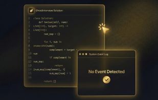 Click-through overlay that stays visible to the user without interrupting the interview workflow.
