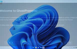Demonstration of GhostPrompter's adjustable transparent overlay mode seamlessly blending the teleprompter text over the desktop background wallpaper for natural eye-contact presentations.