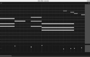 Action Editor for MIDI events, featuring the Piano roll (top) and the Velocity widget (bottom)