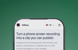 Example output: a phone screen recording placed in a device frame on a gradient background and exported as a vertical 9:16 clip for YouTube Shorts, Reels and TikTok. The phone status bar is cropped automatically.