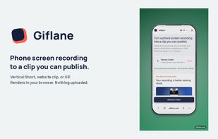 The Giflane studio runs entirely in the browser. Upload a phone screen recording, choose where the clip is going, and export a vertical Short, a website clip, or a GIF.