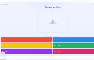 The quiz editor — write a question and answers in Kahoot-style colored tiles, with 10 question types to choose from.
