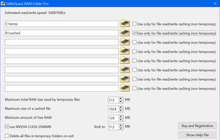 Control panel of RAM folder Pro