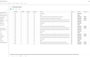 Manage geological descriptions, test data and sample records across tables with in-line editing and filtering.