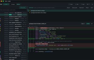 Code stays a normal unified or split diff, here on the Vite repository with all branches shown.