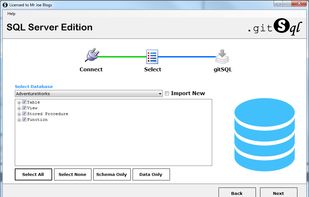 3. gitSQL.
Export to a Source Control Directory
Export, creates flat file SQL statements of objects from SQL Server
The data option creates a flat file version of the data from Tables