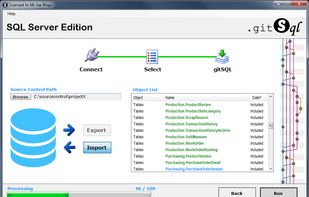 2. Select
Discover database objects
Select All, Schema Only, Data Only options
Import check box - for discovering database objects from source control