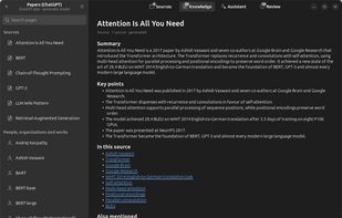 A wiki page generated from a set of AI papers, with its sources listed