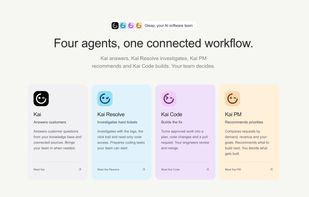 Gleap is one platform with an AI team for support, product and engineering. Kai answers customers. Kai Resolve investigates hard tickets. Kai Code turns approved work into a pull request. Kai PM recommends priorities. Your team decides what gets built and reviews every change.