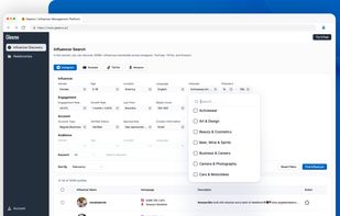 Use 30+ advanced filters to find the perfect influencer from a database of over 100 million influencers across Instagram, YouTube, TikTok, and Amazon.