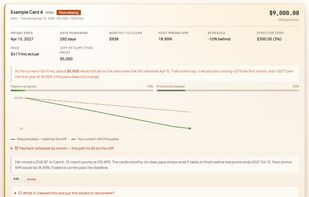 Debt and balance-transfer tracking with deadlines, payoff pressure, and next steps.