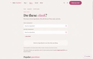 The conflict checker: pick two ingredients and get an honest verdict on whether they clash, and why.