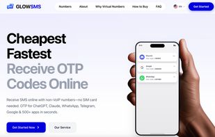 GlowSMS homepage – Receive SMS verification codes online with temporary non-VoIP virtual numbers